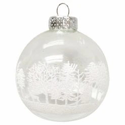Discount 🧨 White Ornaments Kurt Adler 3.15. In. Clear With White Tree Design Glass Ball Ornaments - Set Of 6 😉 -Jolly Ornaments Shop detail2KSA3131