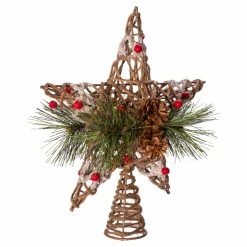 Hot Sale 🤩 Christmas Tree Toppers Kurt Adler 11 In. Natural Star With Pinecones Tree Topper 😍 -Jolly Ornaments Shop detail2KSA3172