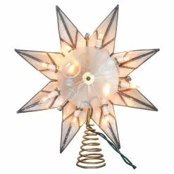 Best Pirce ⌛ Christmas Tree Toppers Kurt Adler 9 In. 10 Light 8 Point Gold Capiz Star Tree Topper 🤩 -Jolly Ornaments Shop detail2KSA3190
