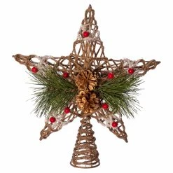 Hot Sale 🤩 Christmas Tree Toppers Kurt Adler 11 In. Natural Star With Pinecones Tree Topper 😍 -Jolly Ornaments Shop detail3KSA3172