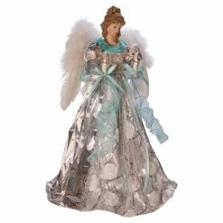 Promo 🎉 Christmas Tree Toppers Kurt Adler 10 Light 16 In. Silver And Blue Angel Tree Topper ❤️ -Jolly Ornaments Shop detail3KSA3186