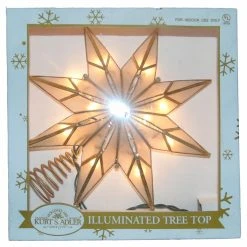 Best Pirce ⌛ Christmas Tree Toppers Kurt Adler 9 In. 10 Light 8 Point Gold Capiz Star Tree Topper 🤩 -Jolly Ornaments Shop detail6KSA3190