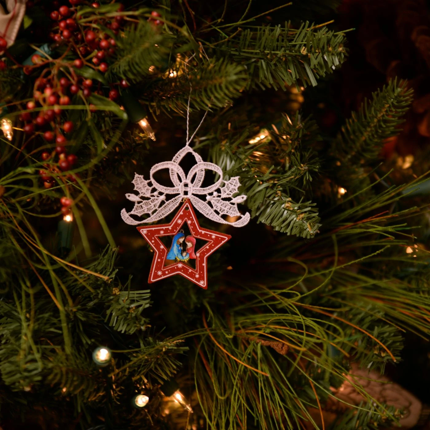 Hot Sale ⭐ Multicolored Ornaments Heritage Lace Star And Holy Family Ornament - Set Of 2 🌟 4 Hot Sale ⭐ Multicolored Ornaments Heritage Lace Star And Holy Family Ornament - Set Of 2 🌟 - Image 2