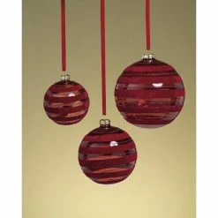 Discount 🥰 All Other Brands Red Ornaments Red Flocked Striped Ball Ornament - Set Of 6 💯 -Jolly Ornaments Shop inuseZODA667
