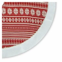 Flash Sale 🔔 Christmas Tree Skirts & Collars Northlight 48 In. Red And White Knitted Snowflake Christmas Tree Skirt With Faux Fur Trim 😉