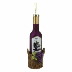 Discount ❤️ Red Ornaments Northlight 6.25 In. Tuscan Winery Glass Wine Bottle In Basket 🛒 Christmas Ornament ⌛