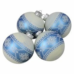 Best deal 🎉 White Ornaments Northlight 4 In. Glittered And Nordic Patterned Glass Ball Ornament - Set Of 4 🎉