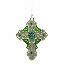 Cheap ⌛ Green Ornaments Northlight Luck Of The Irish Green And White Mercury Finish Cross Glass ⌛ Christmas Ornament 🎁