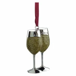Promo 🎁 Yellow Ornaments Northlight Regal Shiny Silver Plated Gold Glitter Wine Glasses Ornament With European Crystals 💯