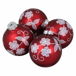 New 🛒 White Ornaments Northlight White Floral On Red Ornament - Set Of 4 🎉