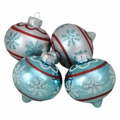 Brand new 🛒 Metallic Ornaments Northlight Blue And Silver Onion Shaped Snowflake Glass ❄ Christmas Ornament - Set Of 4 ❤️