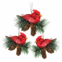 Buy 🔔 Green Ornaments Northlight Red Cardinal Birds Christmas Ornament With Pine Cones - Set Of 3 ⭐