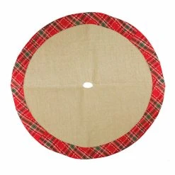 Cheap 🎁 Christmas Tree Skirts & Collars Northlight 20 In. Burlap With Plaid Border Mini Christmas Tree Skirt 🎉