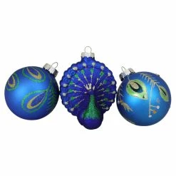 Buy 🔥 Metallic Ornaments Northlight Peacock Glass ❄ Christmas Ornaments - Set Of 3 🌟
