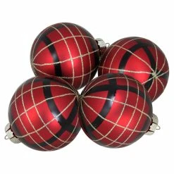Flash Sale ✔️ Yellow Ornaments Northlight Black And Gold Glitter Stripes On Red Glass Ball ❤️ Christmas Ornaments - Set Of 4 ✔️