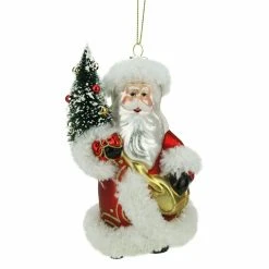 Flash Sale 😉 White Ornaments Northlight 5.5 In. Old World Santa With 🥰 Christmas Tree Glass Ornament ⭐