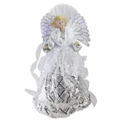 Deals 🛒 Christmas Tree Toppers Northlight 16 In. Angel In White And Silver Sequined Gown Pre Lit Tree Topper ✨