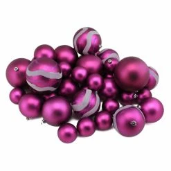 New 🥰 Pink Ornaments Northlight Light Magenta Glitter ❄ Christmas Ball Ornaments - Set Of 39 😉
