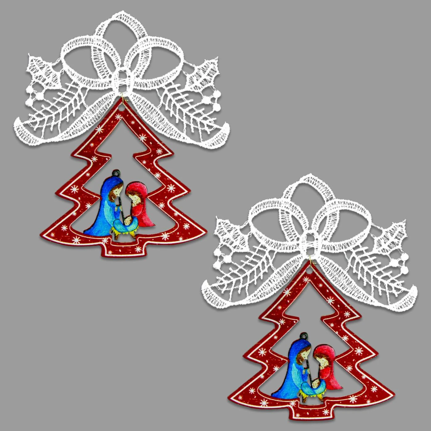 Discount ⌛ White Ornaments Heritage Lace Tree And Holy Family Ornament - Set Of 2 🔔 3 Discount ⌛ White Ornaments Heritage Lace Tree And Holy Family Ornament - Set Of 2 🔔