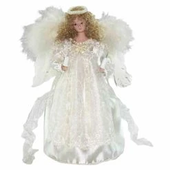 Deals 🔔 Kurt S Adler Christmas Tree Toppers Kurt Adler 12 In. Ivory Angel With Fabric Hair Tree Topper 👍