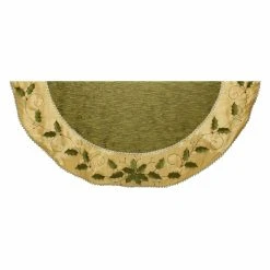 Hot Sale 👍 Kurt S. Adler Christmas Tree Skirts & Collars Kurt Adler 54 In. Green And Gold Holly Leaves Embroidered Treeskirt 🌟