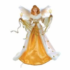Cheapest 👏 Kurt S. Adler Christmas Tree Toppers Kurt Adler 16 In. 10-Light Cream And Gold Angel Tree Topper 🎉