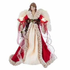 Promo 🥰 Christmas Tree Toppers Kurt S. Adler UL 10-Light 16-in. Red And Ivory Angel Treetop 🎁