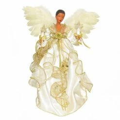 Promo ❤️ Christmas Tree Toppers Kurt S. Adler 10-Light 12-in. Ivory And Gold Black Angel Treetop ⌛