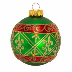 Cheapest ✔️ Yellow Ornaments Kurt S. Adler Green Ball Ornament With Fleur-De-Lis - Set Of 6 ⌛