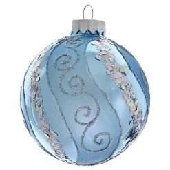 Hot Sale 😉 Blue Ornaments Kurt Adler 3.15. In. Silver Blue With Glitter And Sequins Glass Ball Ornaments - Set Of 6 ✔️