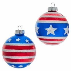Discount 👍 Blue Ornaments Kurt Adler 3.15. In. Red White And Blue Stars And Stripes Glass Ball Ornaments - Set Of 6 🔥