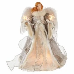 Cheap 🥰 Christmas Tree Toppers Kurt Adler 10 Light 14 In. Silver And Gray Angel Tree Topper 👏