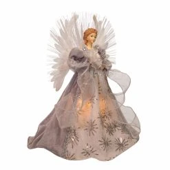 Promo 🧨 Kurt S. Adler, Inc. Christmas Tree Toppers Kurt Adler 16-Inch Fiber Optic White, Silver, And Gray Angel Tree Topper 🛒