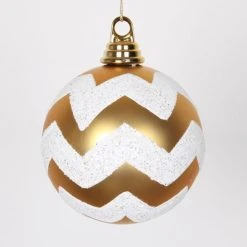 Budget 😍 Yellow Ornaments Vickerman 4.75 In. Chevron Ball Ornament - Set Of 3 ✔️
