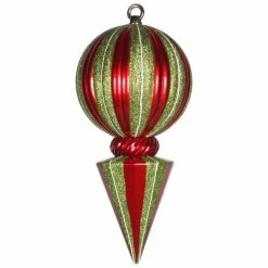 Best Sale 👍 Green Ornaments Vickerman 12 In. Striped Ball Finial Ornament ❤️