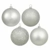 Flash Sale ⌛ Metallic Ornaments Vickerman 4 In. Silver 4 Finish Ball Assorted - Set Of 4 ⌛ -Jolly Ornaments Shop masterVKR963