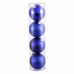 Discount 🔔 Blue Ornaments Vickerman 4 In. Cobalt Blue 4 Finish Ball Assorted - Set Of 4 ⭐