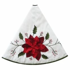 Discount 🥰 Christmas Tree Skirts & Collars Kurt Adler 54 In. Ivory With Holly Leaves And Poinsettia Tree 🌟 Skirt ✔️ -Jolly Ornaments Shop scaleKSA3168